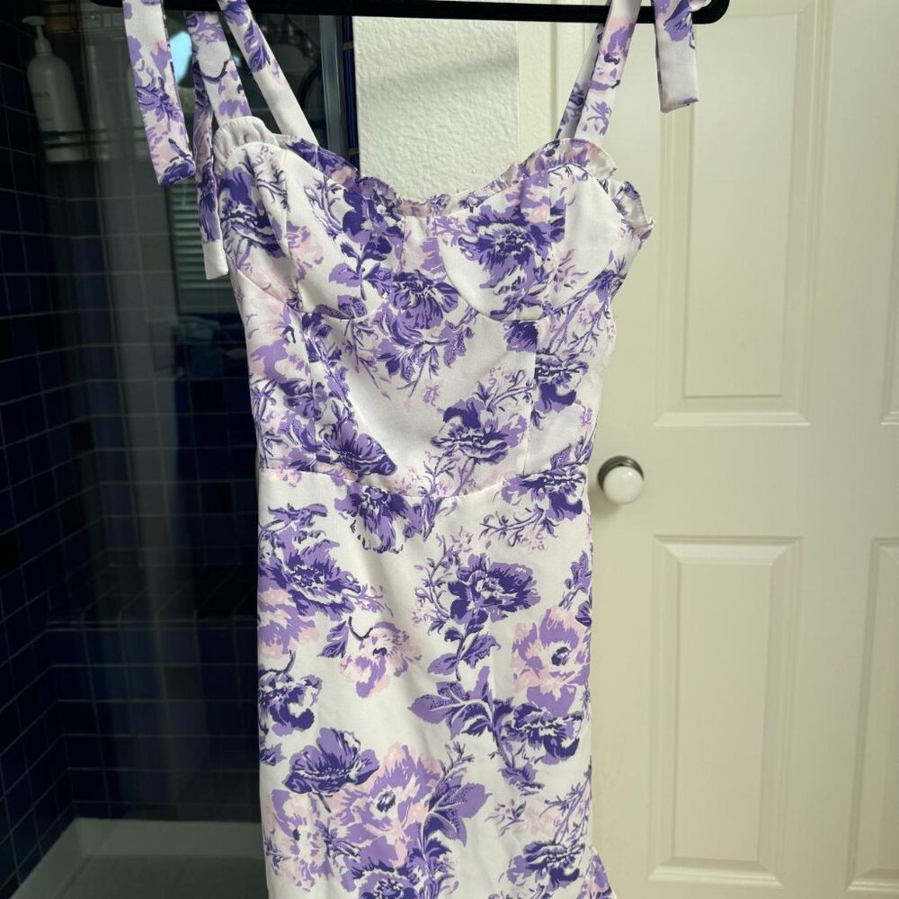 AQUA Floral Ruffle Dress SMALL - BLOOMINGDALES EXCLUSIVE - LAVENDER / PURPLE